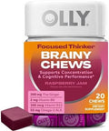 Olly Focused Thinker Brainy Chews Omega3 Ala Vitamins B6 & B12 Plus Thai Ginger Extract For Alertness Concentration & Cognitive Performance Support Vegetarian Raspberry 20 Count