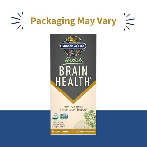 Garden Of Life Brain Health Supplement With Organic Lion S Mane & Turmeric Non-Gmo Gluten-Free Mint Flavor - For Memory Focus & Healthy Brain Function