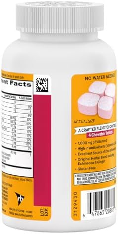 Airborne 1000Mg Vitamin C + Zinc Immune Support Supplement Chewable Tablets Very Berry Flavor With Powerful Antioxidants Vitamins A C & E 116 Chewable Tablets (2 Pack)