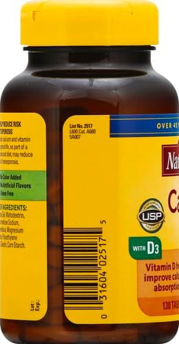 Nature Made Calcium 500 Mg With Vitamin D3, Dietary Supplement For Bone Support, 130 Tablets