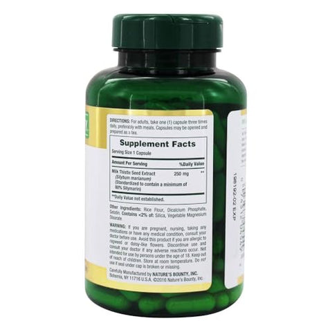 Nature'S Bounty Milk Thistle Capsules Traditionally Used For Liver Health Herbal Supplement 250 Mg Per Serving 200 Count (Pack Of 2)