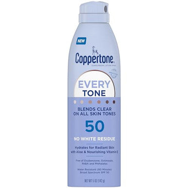 Coppertone Every Tone Sunscreen Spray Spf 50 Lightweight Blends In Clear Sunscreen For All Skin Tones Formulated With Nourishing Vitamin E 5 Oz Bottle