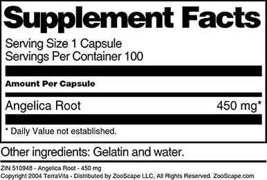 Terravita Angelica Root - 450 Mg (100 Capsules, Zin: 510948)