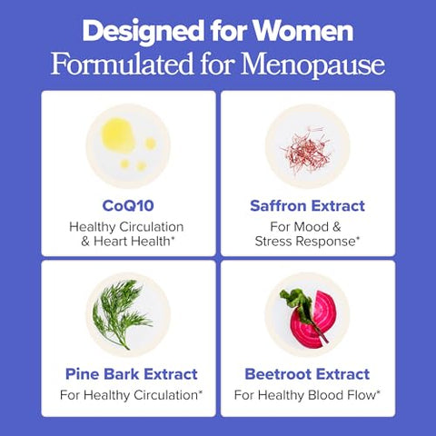 O Positiv Meno Heart Blood Pressure Support Capsules Daily Support For Healthy Circulation Stress Management & Blood Pressure With Coq10 Beets Pine Bark & Saffron 30 Servings