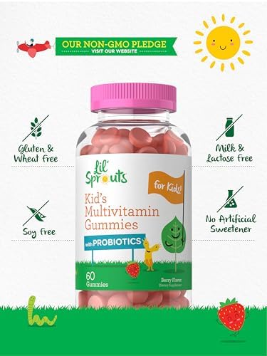 Carlyle Kids Multivitamin Gummies with Probiotics 60 Chewables Berry Flavor Vegetarian NonGMO Gluten Free Children's Supplement by Lil' Sprouts Packaging May Vary