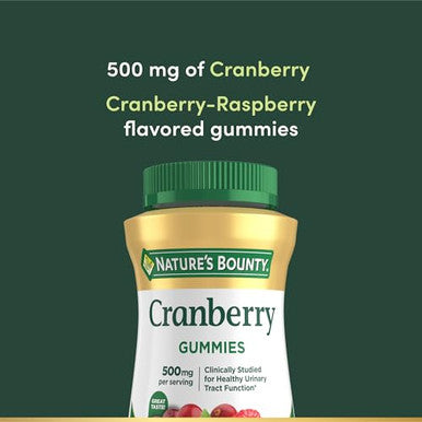 Nature's Bounty Cranberry Gummies Urinary Tract Support Cran-Raspberry Flavor 500 Mg 150 Ct