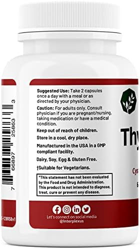 Interplexus Thyrodyne Iodine Tyrosine & Plant Extracts For Thyroid Support Gluten Dairy Soy 60 Capsules (30 Servings)