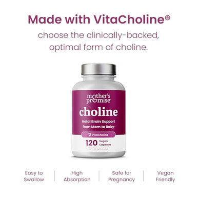 Mother'S Promise Prenatal Choline Supplements 550Mg | 120 Capsules | Supports Baby S Brain Development & Cognitive Function During Pregnancy & Nursing | Ultra Pure Natal Vitacholine Vegan Choline Bitartrate For Women