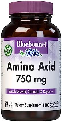 Bluebonnet Nutrition Amino Acid 750Mg High Potency For Muscle Health Soy Gluten Nongmo Kosher Dairy White 60 Vegetable Capsules 15 Servings