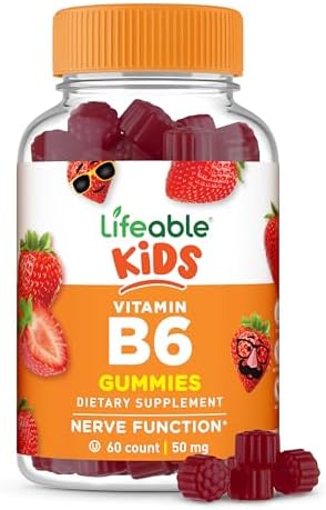 Lifeable Vitamin B6 Gummies For Kids Great Tasting B6 Vitamins 50Mg Vegan Nongmo Gluten For Nerve Function Support 60 Gummies (Pack Of 2)