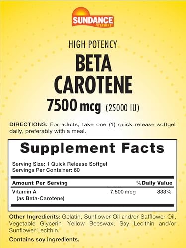 Sundance Beta Carotene 7500Mcg 60 Softgels Provitamin A High Potency Formula Nongmo And Gluten Supplement