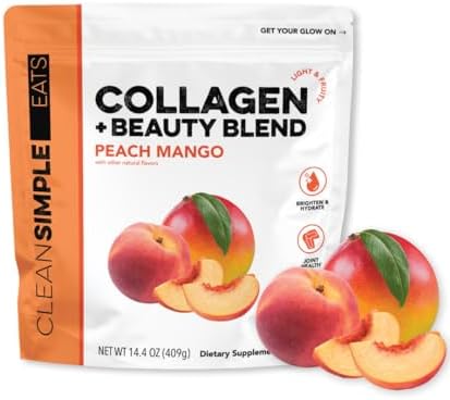 Clean Simple Eats Collagen Powder + Beauty Blend Strawberry Colada Hydrolyzed Collagen Peptides From Grass Fed Bovine & Chicken Hyaluronic Acid For Hair Skin Nail & Joint Support 30 Servings