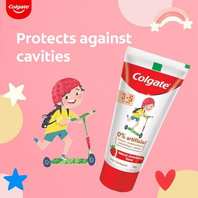 Colgate Toothpaste For Kids (3-5 Years) Natural Strawberry Flavor Cavity Protection Tooth Paste With 0 Artificial Flavors Preservatives Sweeteners & Colors - 80 Gram Tube(2.8 Ounce)