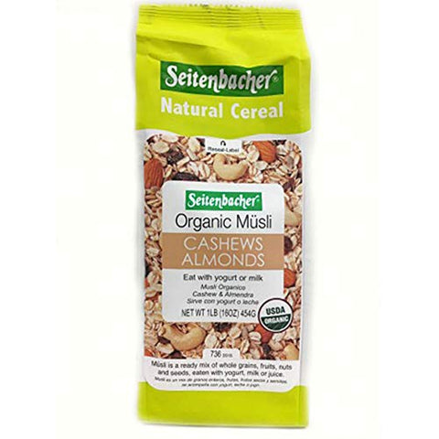 Seitenbacher Muesli #21 Organic Oat and Barley Muesli with Cashews and Almonds, Wheat Free, 3 pack 16-Ounce bag, made in Germany