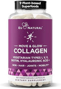 Eu Natural Move & Glow Collagen Pills For Women & Men Vegetarian Multi-Collagen (Type I-V-X) With 9 Plant-Based Superfoods For Skin Health & Joint Support Biotin, Vitamin C, Vitamin E, 60 Vegetarian Capsules