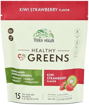 Terra Origin Healthy Greens Powder Supplement Superfood Digestive Enzyme & Probiotic Blends Immune Gut And Digestive Support For Women Tropical Passion Fruit (30 Servings)