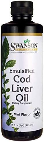 Swanson Emulsified Cod Liver Oil (Mint) 16 fl Ounce (1 pt) (473 ml) Liquid