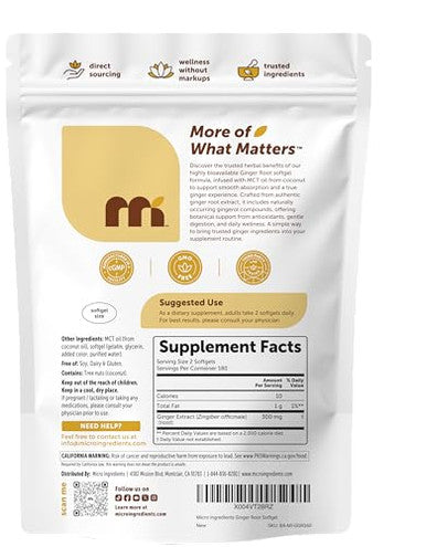 Micro Ingredients Ginger Root With Mct Oil 360 Softgels Fresh Ginger Root Extract Herbal Supplements For Women & Men Non-Gmo Gluten Free Soy Free