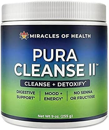 Miracles of Health Pura Cleanse Super Herb and Fiber Detox Drink Daily Cleanse for the Colon Lungs Skin and Kidneys - Made with Ingredients Soluable and Insoluable Fiber
