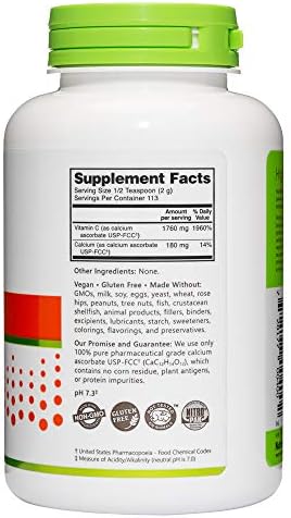 Nutribiotic - Calcium Ascorbate Vitamin C Powder 8 Oz Essential Antioxidant & Collagen Supplement Buffered With Calcium Non Acidic & Easier On Digestion Than Ascorbic Acid Gluten & Gmo