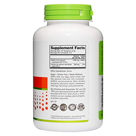 NutriBiotic Calcium Ascorbate Vitamin C Powder Essential Antioxidant and Collagen Supplement Buffered with Calcium Non Acidic and Easier on Digestion than Ascorbic Acid Gluten and GMO 8 Oz