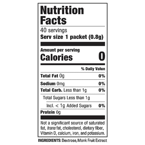 Sugar in the Raw Monk Fruit, Natural Monk Fruit Sweetener, Sugar-Free, Gluten Free, Zero Calorie, Vegan Sugar Substitute, 40 Count Packets (Pack Of 8)