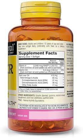 Mason Natural Cod Liver Oil Plus Vitamin A & D3 Healthy Heart And Brain Function Improved Immunity Supports Overall Health 100 Softgels