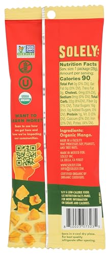 SOLELY Organic Dried Mango Pieces, 1 oz, 10 Pouches Ã¢â‚¬â€œ Real Fresh Fruit, Portable On-the-Go Snack, Vegan, Non-GMO, No Sugar Added, Not From Concentrate, Shelf-Stable, Healthy Snack for Kids & Adults