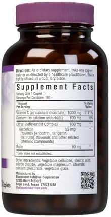 Bluebonnet Nutrition Buffered Vitamin C1000 Mg Caplets Buffered Calcium Ascorbate For Immune Health Soy Gluten Nongmo Kosher Dairy Vegan Caplets White Citrus 180 Count