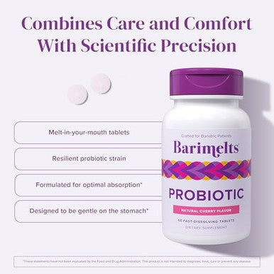 Barimelts Probiotic, 5 Billion Cfu, 60 Fast-Dissolving Tablets (2-Month Supply), Sugar- Probiotics For Women, Support Gut Health After Bariatric Surgery, Natural Cherry FlavorÃƒÂ¢Ã¢â€šÂ¬Ã¢â‚¬Â¹