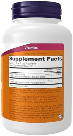 Now Foods Supplements Niacin (Vitamin B3) 250 Mg Flush Nutritional Health 180 Veg Capsules