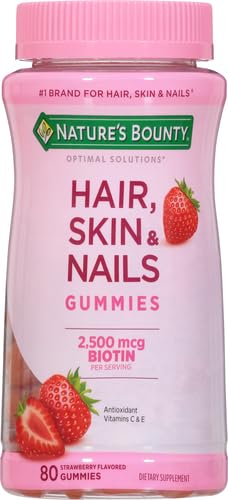 Nature'S Bounty Optimal Solutions HairSkin & Nails Vitamin Gummies With Biotin2500 McgStrawberry80 Count (Pack Of 3)