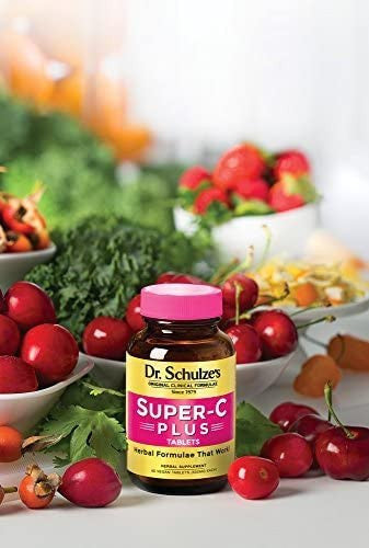 Dr. Schulzes SuperC Plus Vitamin C Complex Clinical Herbal Formula Dietary Supplement Immunity Support Increase Collagen Formation Iron Absorption 60 Chewable Tablets 1000 mg