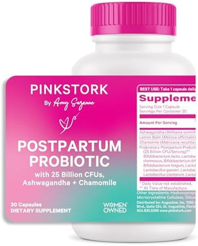 Pink Stork Probiotics For Postnatal Women 30 Billion Cfus With Ashwagandha And Chamomile Postpartum Essentials For Hormone Balance Mood Support Gut Health Digestive Wellness 30 Capsules