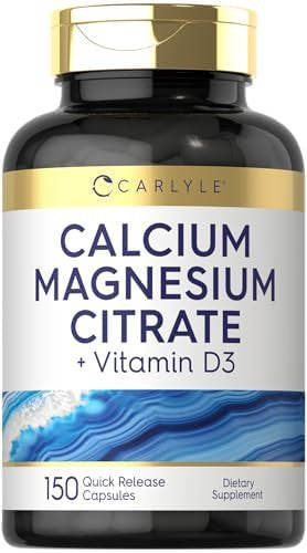 Carlyle Calcium Magnesium Citrate With Vitamin D3 150 Capsules Non-Gmo & Gluten Supplement