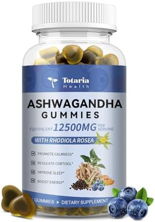 Totaria Sugar Ashwagandha Filled Gummies W/Vitamin D3, Magnesium Glycinate, Rhodiola, Ultra Strength Ashwa Root Supplements For Women & Wen, For Relaxation, Energy, Cortisol Gummies
