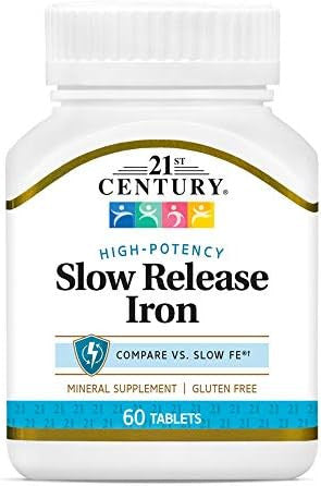 21St Century Slow-Release Iron Supplement, 60 Count, High Potency Iron Tablets With 142 Mg Ferrous Sulfate, Gluten Iron Supplement For Women & Men, With No Added Yeast Or Artificial Flavors