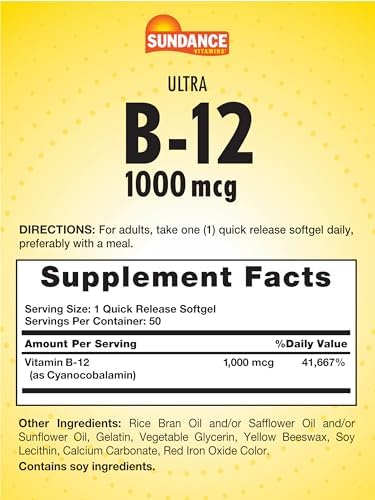 Sundance Vitamin B12 1000 Mcg 50 Quick Release Softgels Nongmo And Gluten Supplement