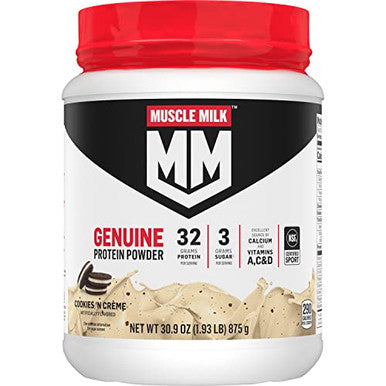 Muscle Milk Genuine Protein Powder Cookies N Creme 1.93 Pounds 13 Servings 32G Protein 3G Sugar Calcium Vitamins A C & D Nsf For Sport Energizing Snack Packaging May Vary