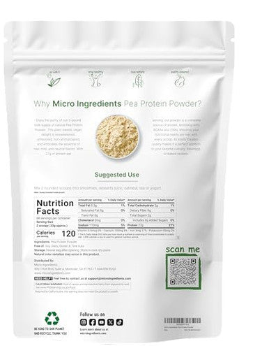Micro Ingredients North American Grown Pea Protein Powder 5 Pounds 27G