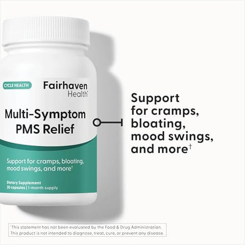 Fairhaven Health MultiSymptom PMS Relief for Women PMS Support Supplement for Women Relief from Cramps Bloating Vegan 30 Capsules