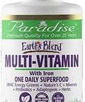 Paradise Herbs Earth's BlendAÃƒâ€šÃ‚Â® Organic Superfood Multivitaman with Iron | Antioxidants, Probiotics, Adaptogens, Vitamins A, B, C, D, K2 | Orac Energy Greens + Minerals + Herbs | 60 Vegetarian Capsules