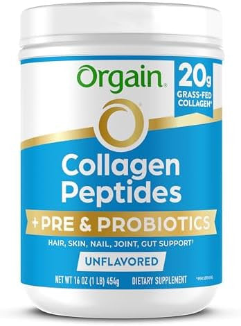 Orgain Hydrolyzed Collagen Peptides + Prebiotic & Probiotics Powder For Women & Men 20G Grass Fed Collagen 1 Billion Cfu Supports Digestive Hair Skin & Joint Health Nongmo Type I & Iii 1Lb