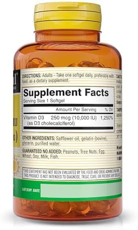 Mason Natural Vitamin D3 250 Mcg (10000 Iu) Supports Overall Health From Corn Oil 60 Softgels (Pack Of 3)