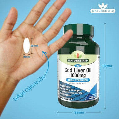 Natures Aid 1000mg High Strength Cod Liver Oil - Pack of 90 Capsules (Packaging May Vary)
