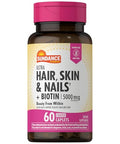 Sundance Hair Skin and Nails Vitamins 5000mcg 60 Coated Caplets with Biotin and Collagen NonGMO and Gluten Free Supplement