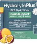 Hydralyte Brain Support - Memory & Focus Electrolytes + Organic Lions Mane Reishi Cordyceps & 5-Htp Adaptogen Drink Mix With Mushroom Powder Support Focus And Mood (30 Pack Mango Punch)