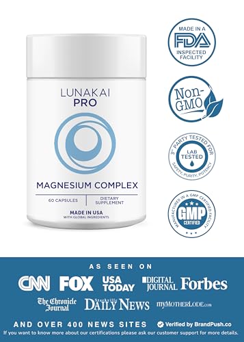 Lunakai Pro Usa Made 7-In-1 Magnesium Complex For Women & Men - 405Mg Blend With B6 P-5-P For Daily Muscle Sleep Stress & Energy Support Non-Gmo 60Ct