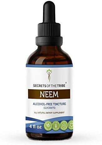 Secrets of the Tribe Neem Tincture Alcohol-Free Extract, Neem (Azadirachta Indica) Dried Leaf Tincture Supplement 4 oz