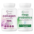 Micro Ingredients 8-In-1 Multi Collagen Pills & Mega Probiotics 200 Billion Cfu Veggie Capsules 2 Pack Bundle Hydrolyzed Peptides Hyaluronic Acid & Vitamin C 40 Strains Inulin & Bromelain